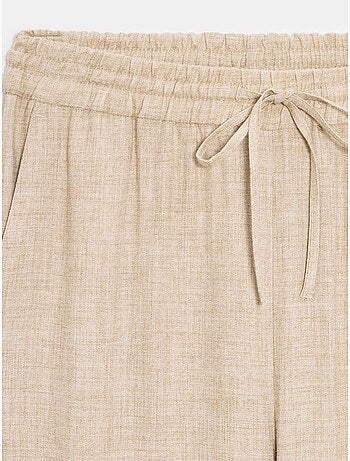 Pantaloni da donna in tessuto a gamba larga con vita con coulisse
