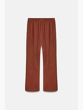 Pantaloni da donna in tessuto a gamba larga con vita con coulisse dilvin
