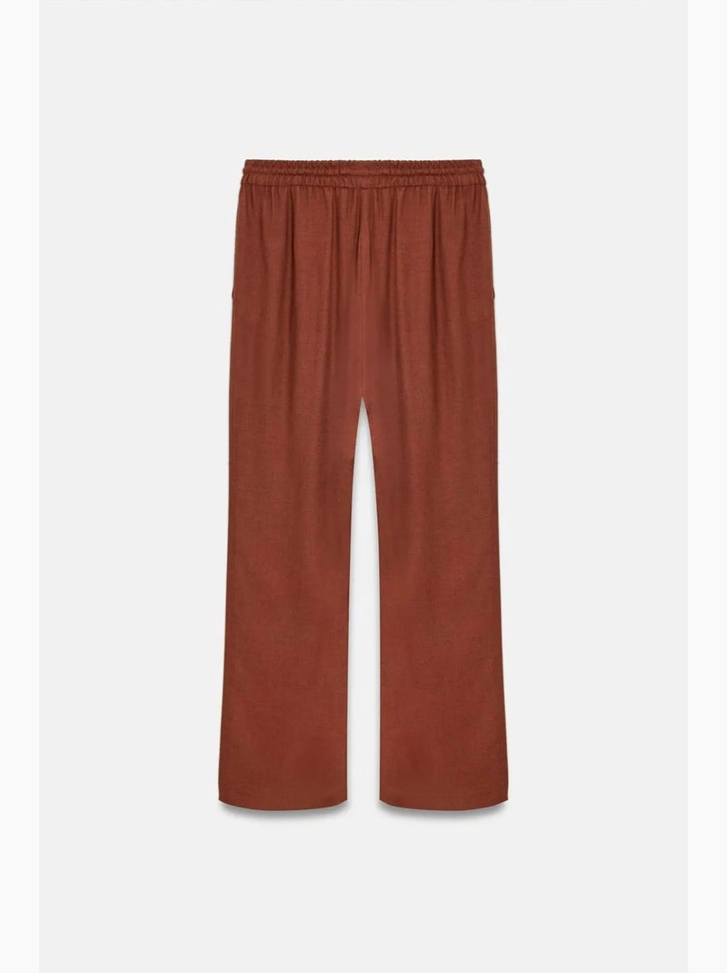Pantaloni da donna in tessuto a gamba larga con vita con coulisse dilvin Terracotta - Kiabi