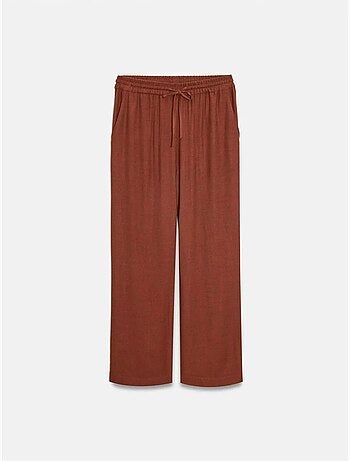 Pantaloni da donna in tessuto a gamba larga con vita con coulisse