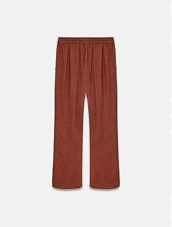 Pantaloni da donna in tessuto a gamba larga con vita con coulisse