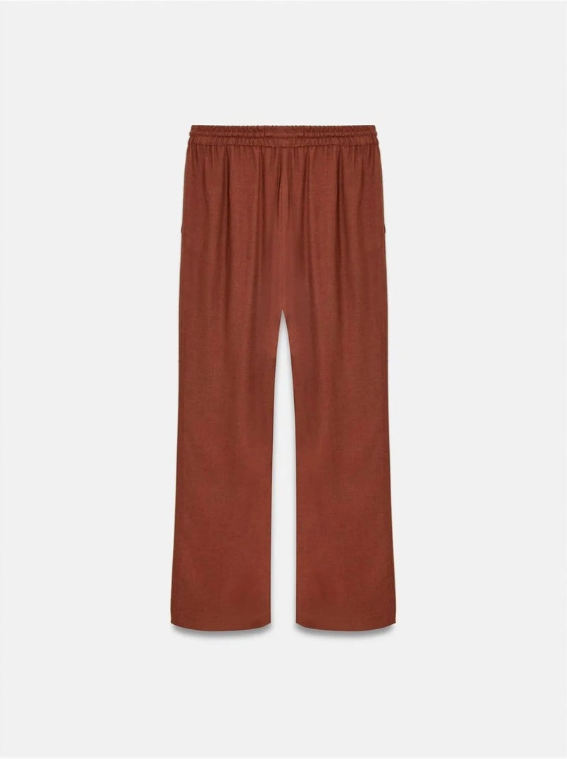 Pantaloni da donna in tessuto a gamba larga con vita con coulisse Terracotta - Kiabi