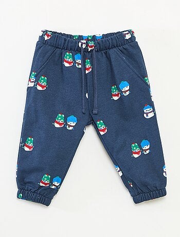 Pantaloni da jogging in pile di cotone con stampa natalizia all-over