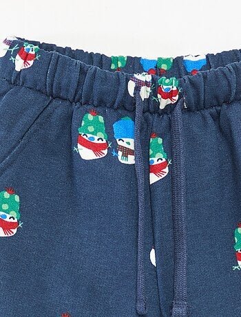 Pantaloni da jogging in pile di cotone con stampa natalizia all-over