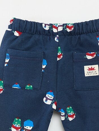 Pantaloni da jogging in pile di cotone con stampa natalizia all-over
