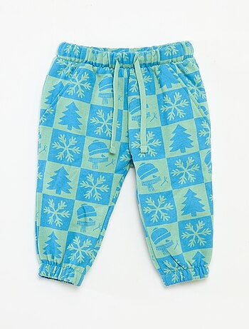 Pantaloni da jogging in pile di cotone con stampa natalizia all-over