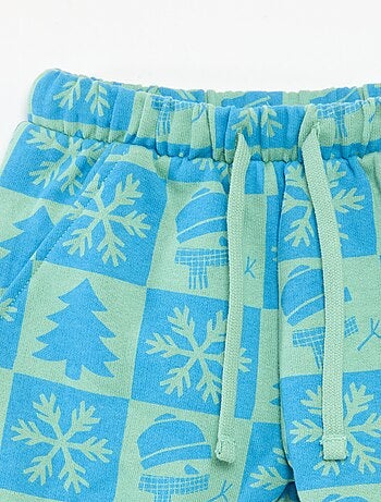 Pantaloni da jogging in pile di cotone con stampa natalizia all-over