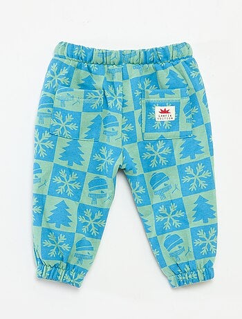 Pantaloni da jogging in pile di cotone con stampa natalizia all-over