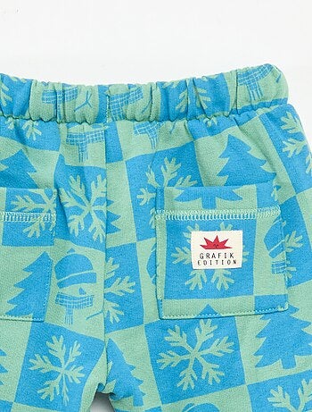Pantaloni da jogging in pile di cotone con stampa natalizia all-over