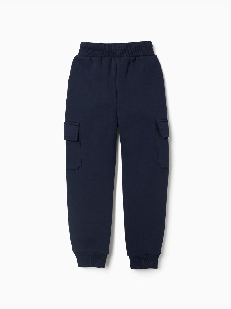Pantaloni da jogging spazzolati con tasche cargo e stampa Blu scuro - Kiabi