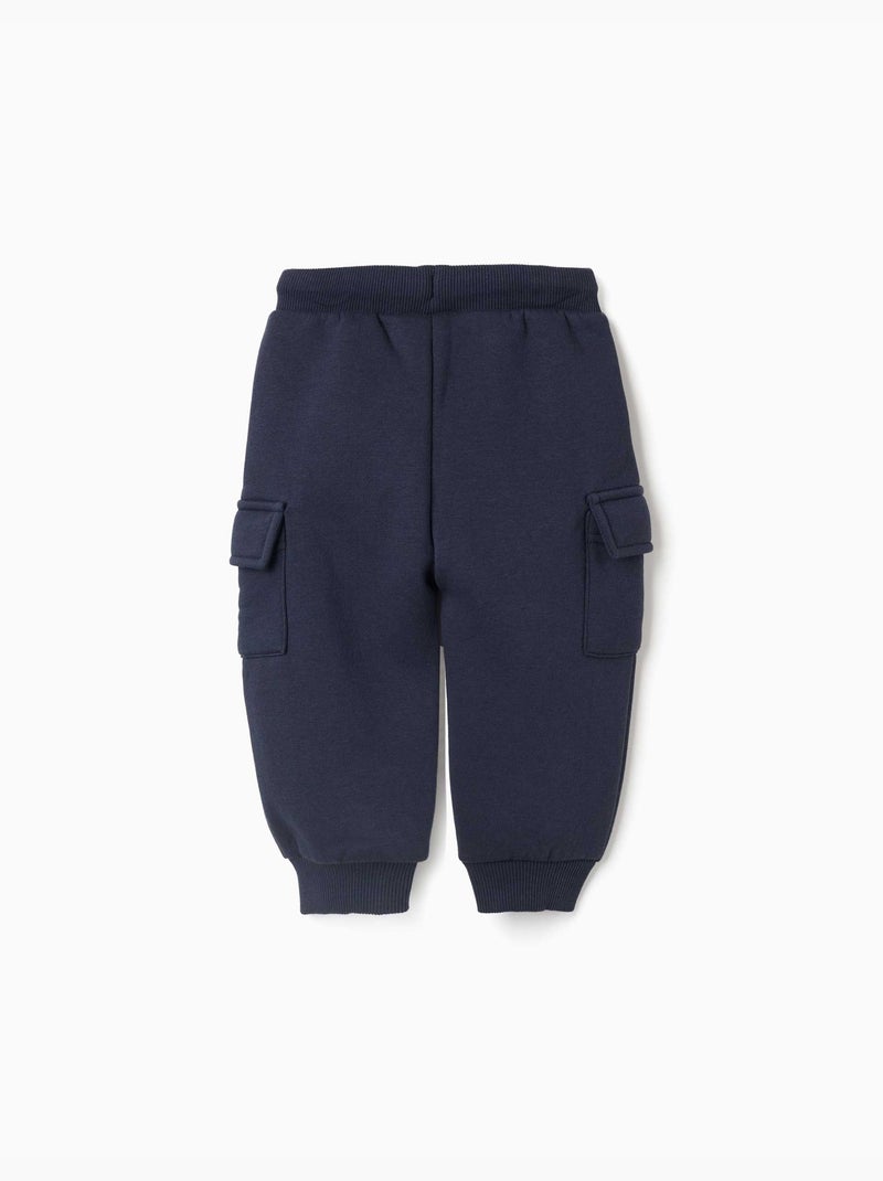Pantaloni da jogging spazzolati con tasche cargo e stampa Blu scuro - Kiabi