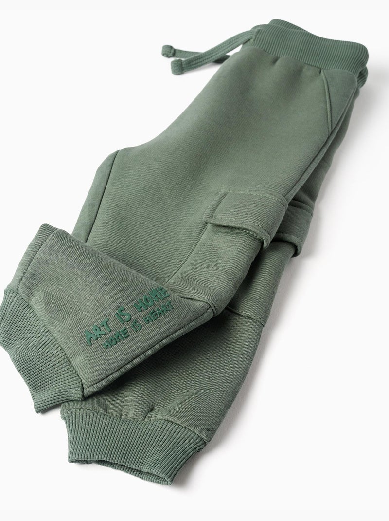 Pantaloni da jogging spazzolati con tasche cargo e stampa Verde scuro - Kiabi
