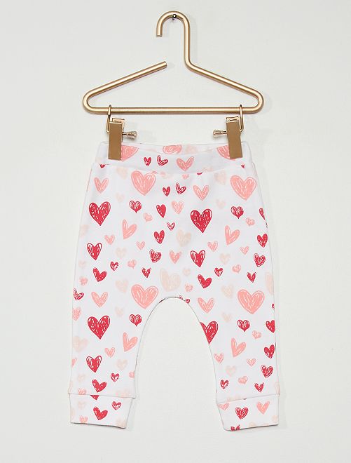 Pantaloni da neonato con stampa cuore - bianco/rosa - Kiabi - 7.00€