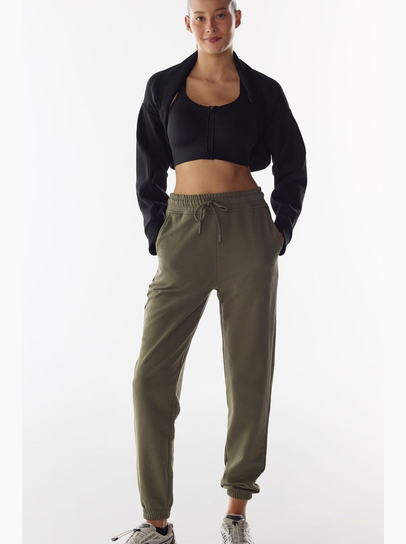 Pantaloni da tuta a vita alta con polsini elastici penti Cachi - Kiabi