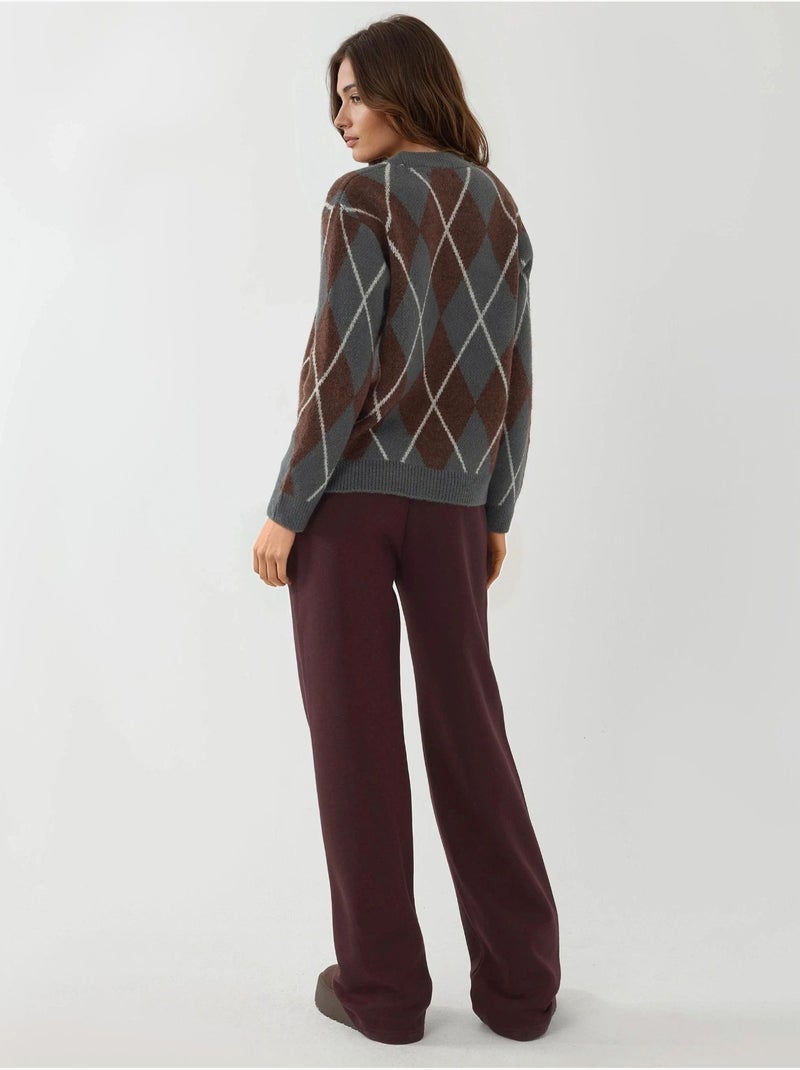 Pantaloni da tuta da donna a gamba larga in misto cotone hiccup Rosso bordeaux - Kiabi