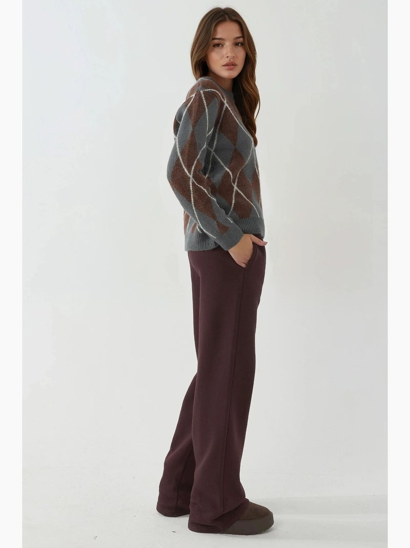 Pantaloni da tuta da donna a gamba larga in misto cotone hiccup Rosso bordeaux - Kiabi