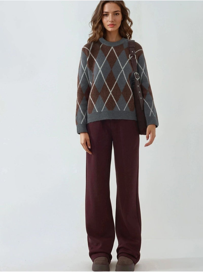 Pantaloni da tuta da donna a gamba larga in misto cotone hiccup Rosso bordeaux - Kiabi