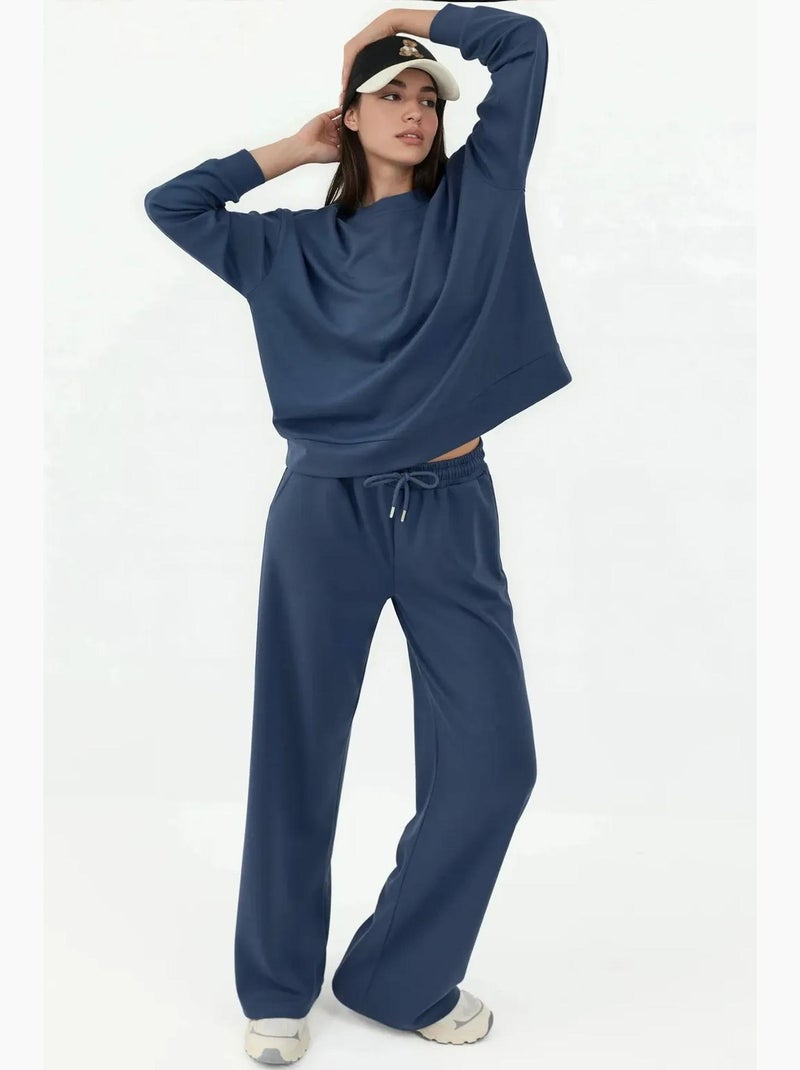 Pantaloni della tuta a gamba ampia in modal soft touch hiccup Blu laguna - Kiabi