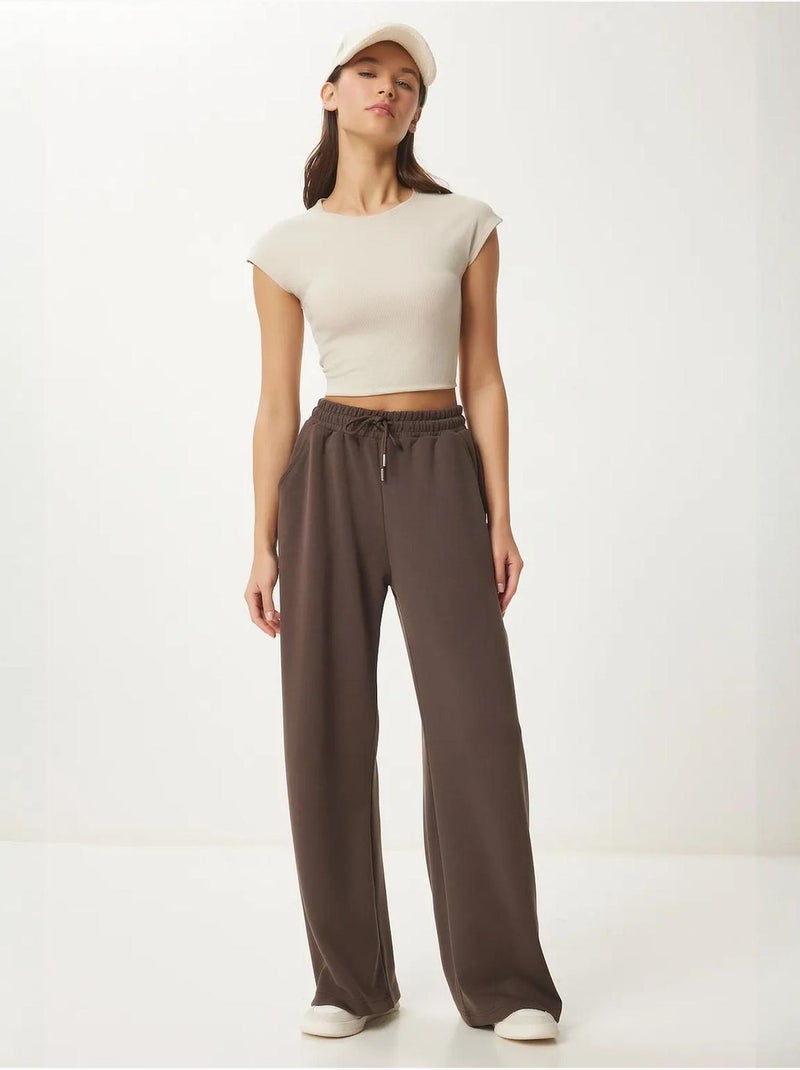 Pantaloni della tuta a gamba larga con vita a coulisse istanbul Marrone cioccolato - Kiabi