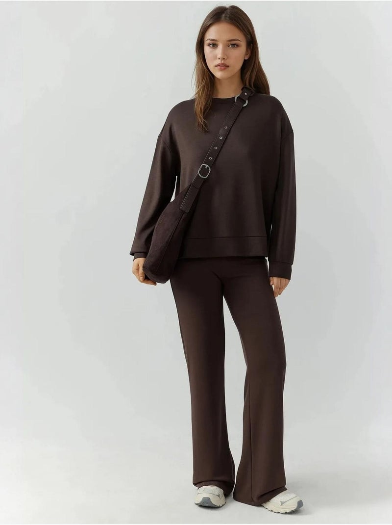 Pantaloni della tuta relaxed fit a gamba dritta con tocco modal hiccup Marrone scuro - Kiabi