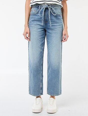 Pantalone denim barrel fit tinta unita con fiocco