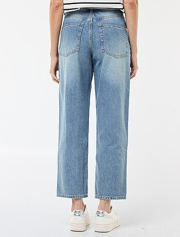 Pantalone denim barrel fit tinta unita con fiocco