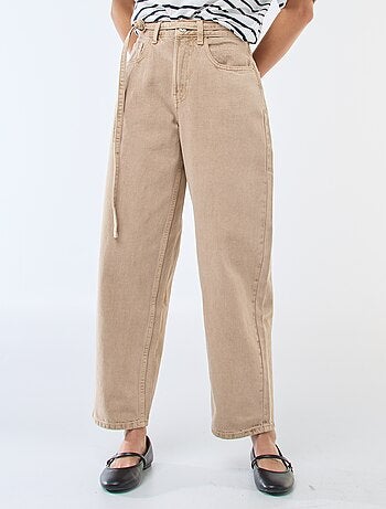 Pantalone denim barrel fit tinta unita con fiocco