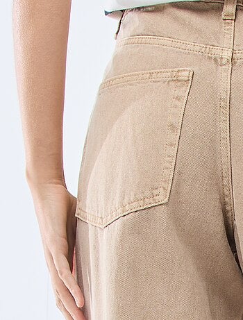 Pantalone denim barrel fit tinta unita con fiocco