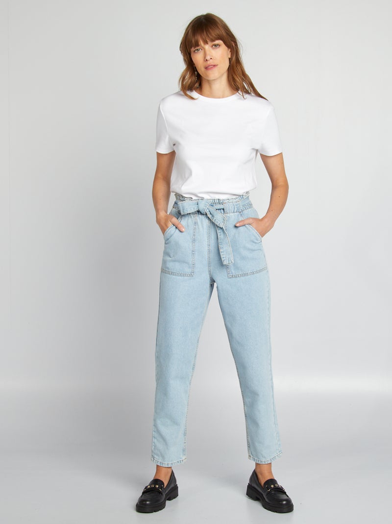 Pantaloni denim mom con cintura da annodare BLU - Kiabi