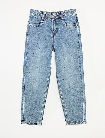 Pantaloni denim mom fit con strass