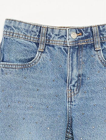 Pantaloni denim mom fit con strass
