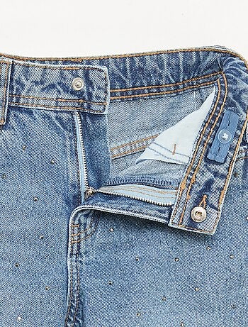Pantaloni denim mom fit con strass