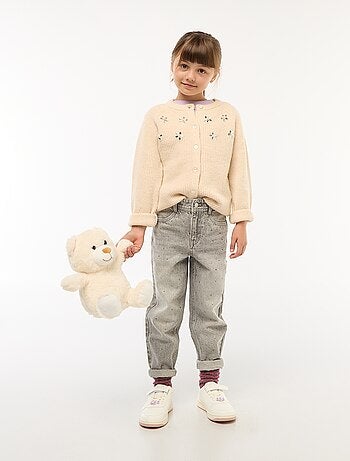 Pantaloni denim mom fit con strass