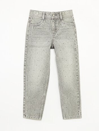 Pantaloni denim mom fit con strass