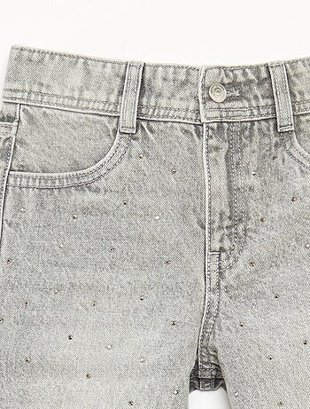 Pantaloni denim mom fit con strass
