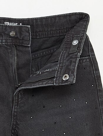 Pantaloni denim mom fit con strass