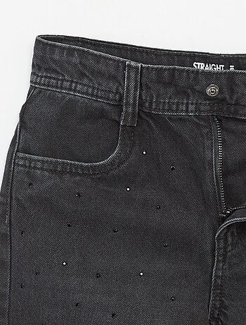 Pantaloni denim mom fit con strass