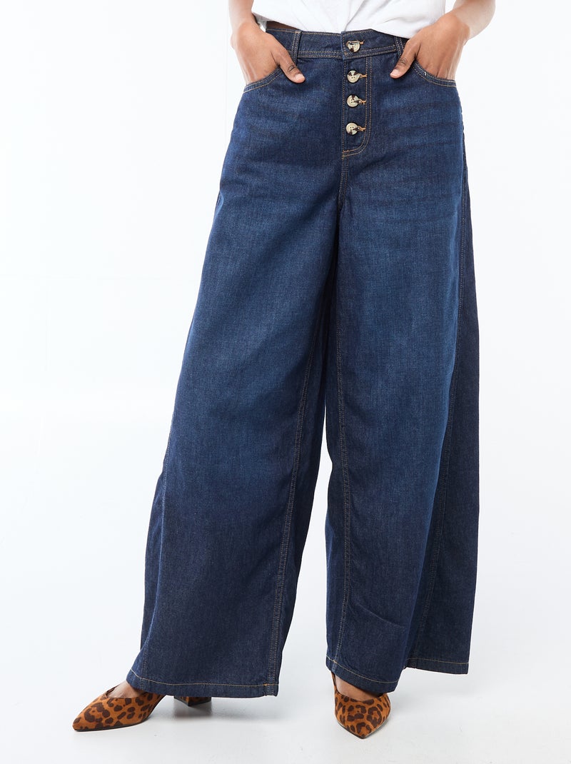 Pantaloni denim palazzo con dettagli Blu - Kiabi
