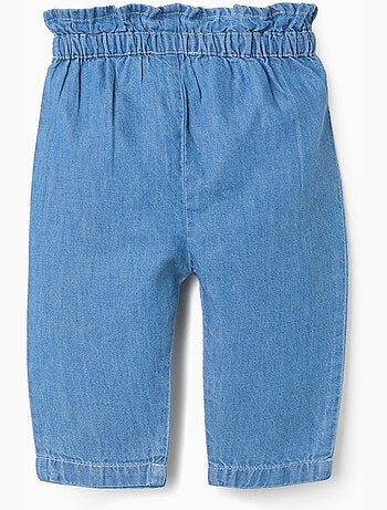 Pantaloni denim paperbag con fiocco decorativo