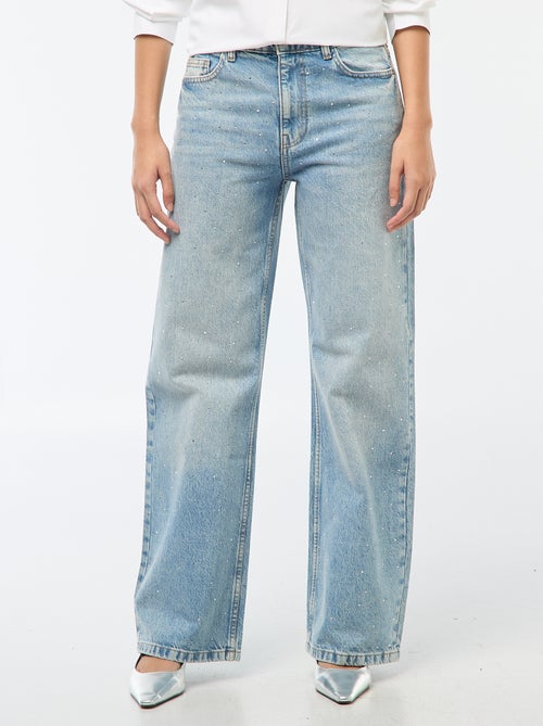 Pantaloni denim straight con strass - Kiabi