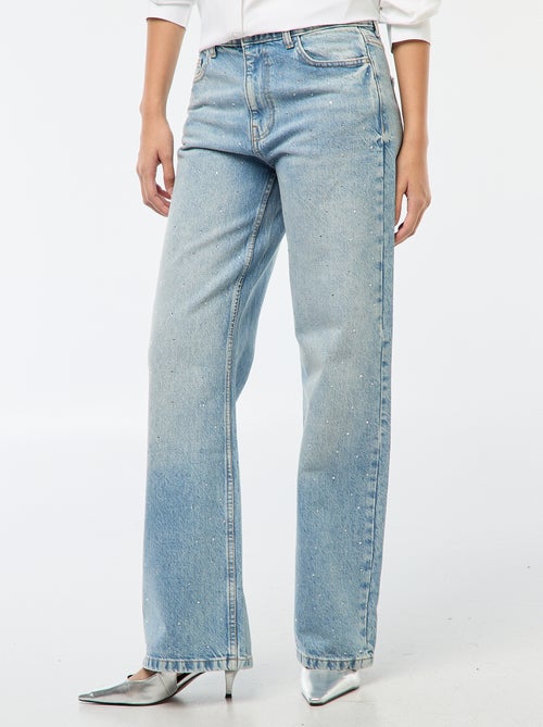 Pantaloni denim straight con strass - Kiabi