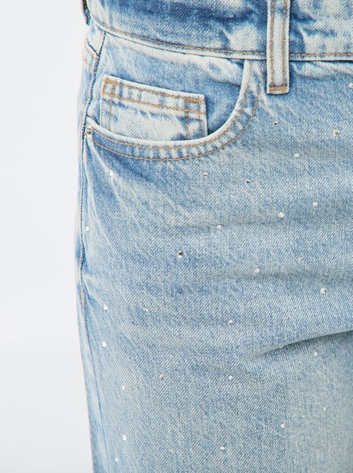 Pantaloni denim straight con strass - Kiabi