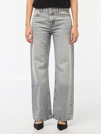 Pantaloni denim straight con strass