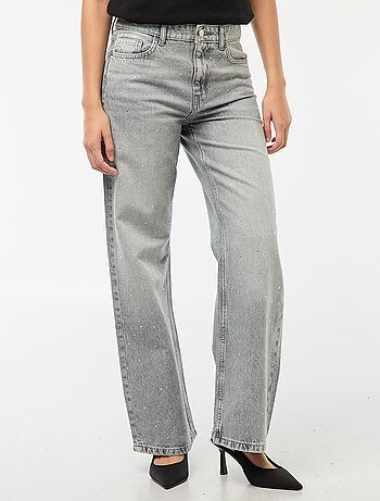 Pantaloni denim straight con strass