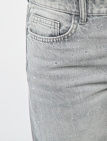 Pantaloni denim straight con strass