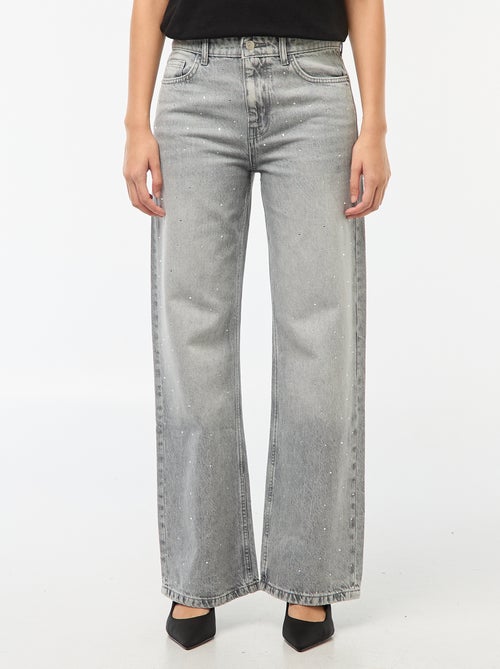 Pantaloni denim straight con strass - Kiabi