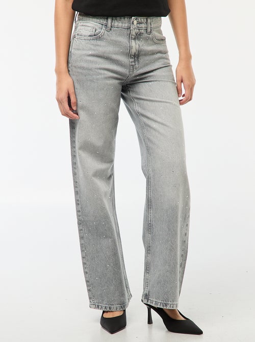 Pantaloni denim straight con strass - Kiabi