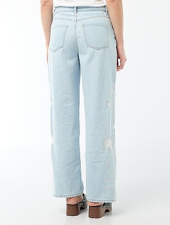Pantaloni denim wide leg con ricami