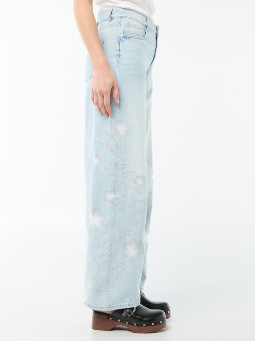 Pantaloni denim wide leg con ricami - Kiabi