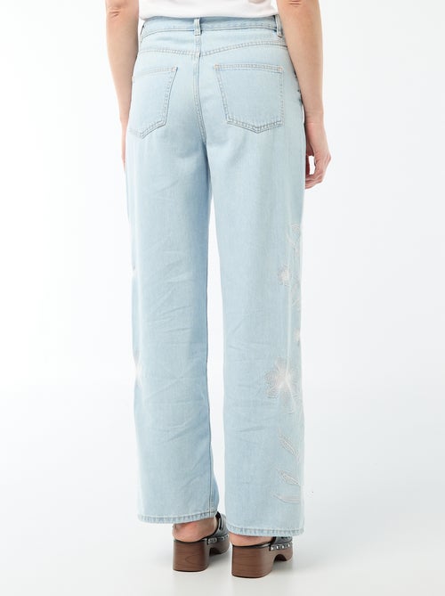 Pantaloni denim wide leg con ricami - Kiabi